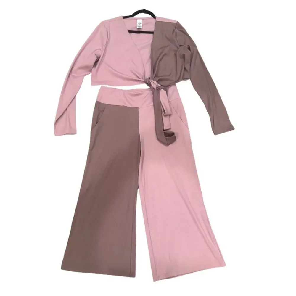 Avia Cropped Wide-Leg Pants with Two-Tone Yoga Wrap Top XL - Picture 1 of 5